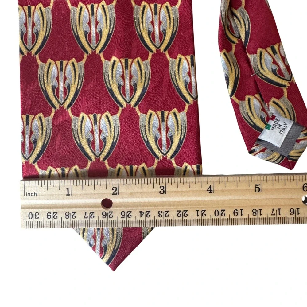 Antonio Ricci Silk Tie Red Gold Geometric Abstract Made in Italy Men Necktie Vtg